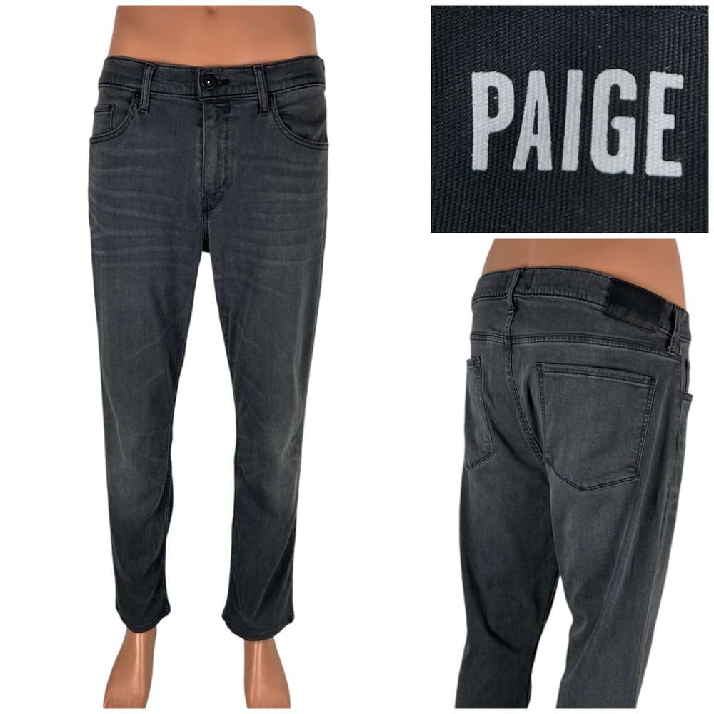 Paige Federal Men 34 X 30 Jeans Stretch Slim Straight Gray Denim Rayon Blend